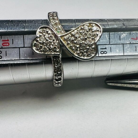 Sterling Silver Double Heart Ring CZ Crystal Zirconia Accents sz 9 Promise Ring - Picture 4 of 7
